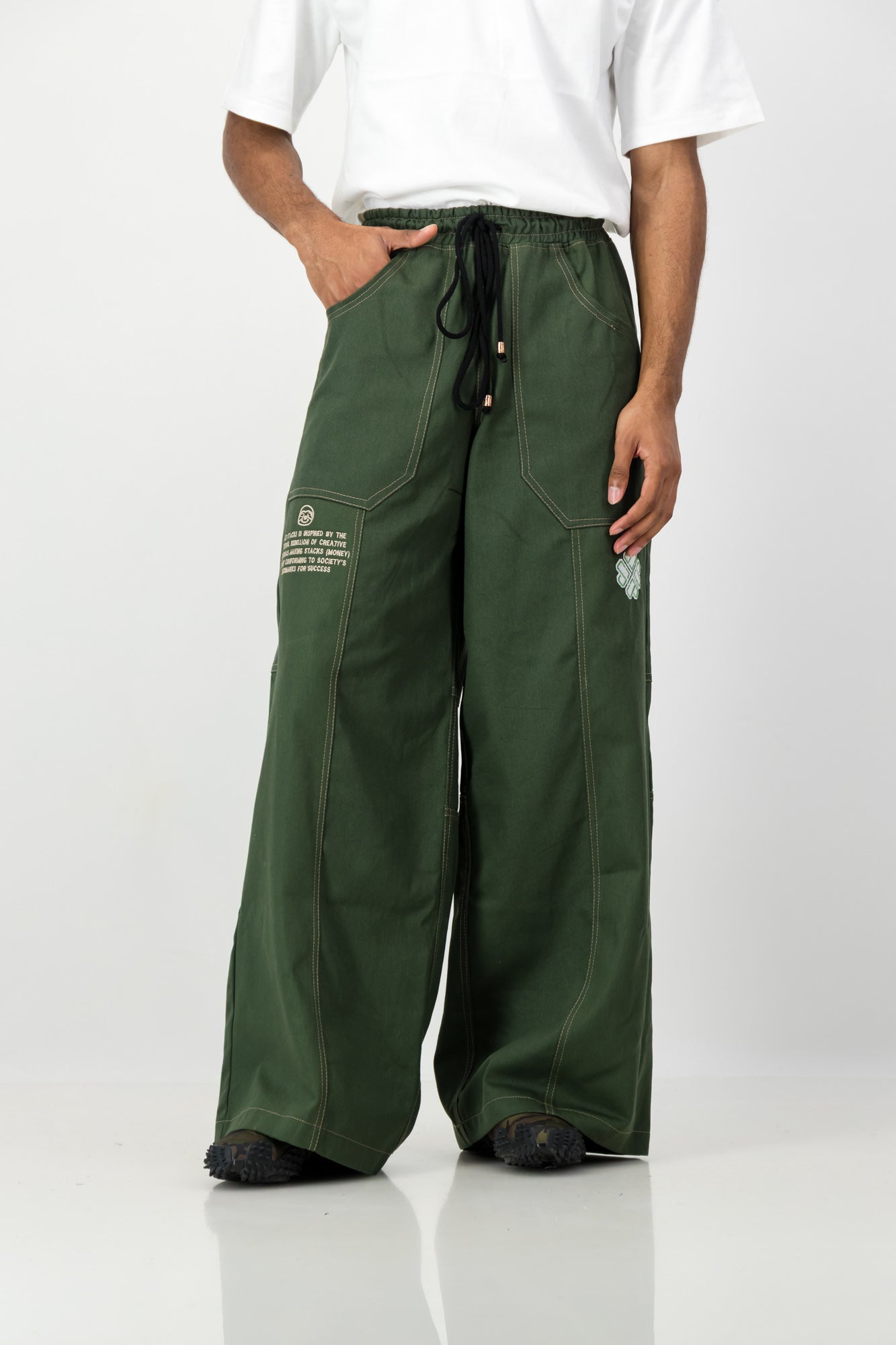 TOPSTITCHED DENIM PANTS GREEN