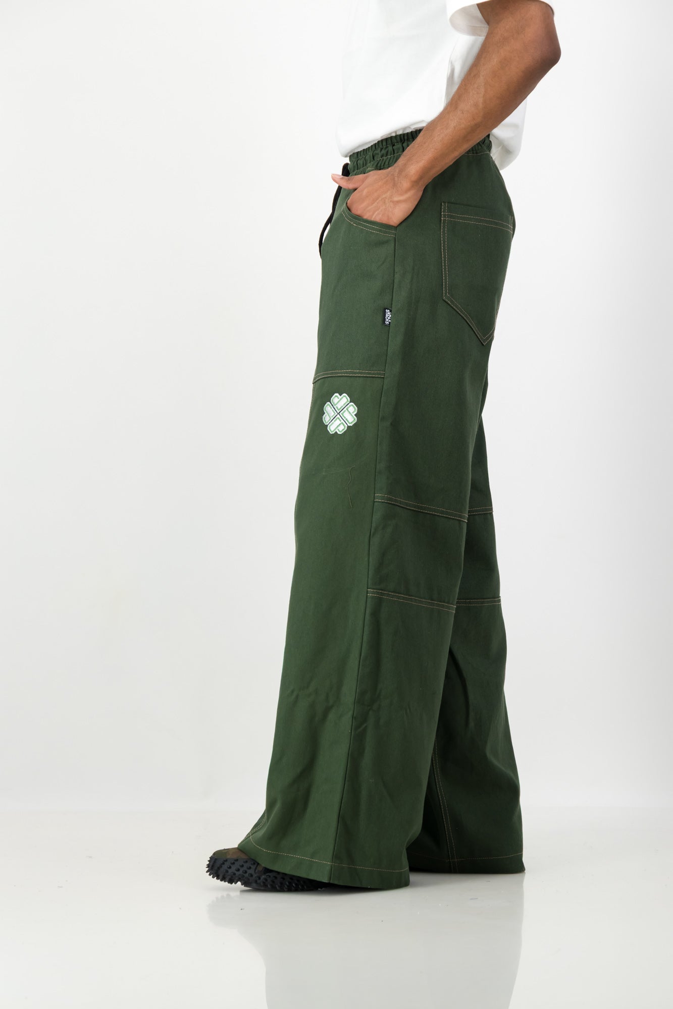 TOPSTITCHED DENIM PANTS GREEN