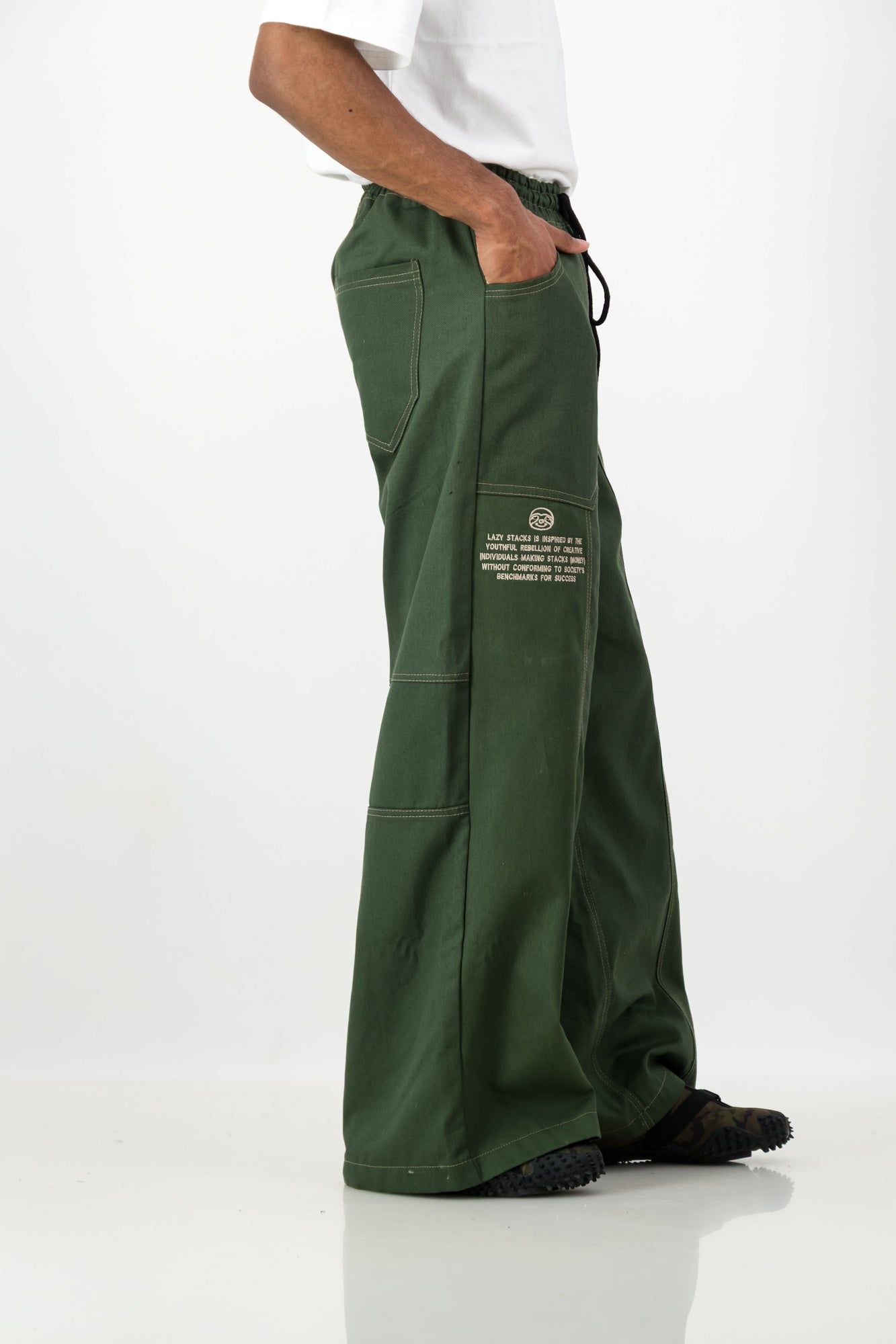 TOPSTITCHED DENIM PANTS GREEN
