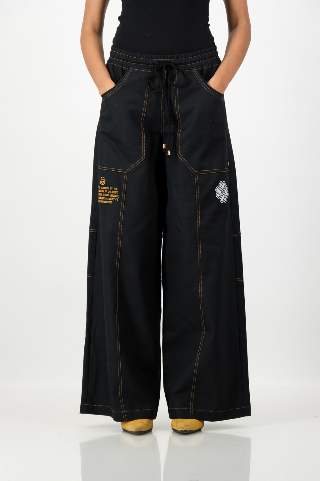 TOPSTITCHED DENIM PANTS BLACK