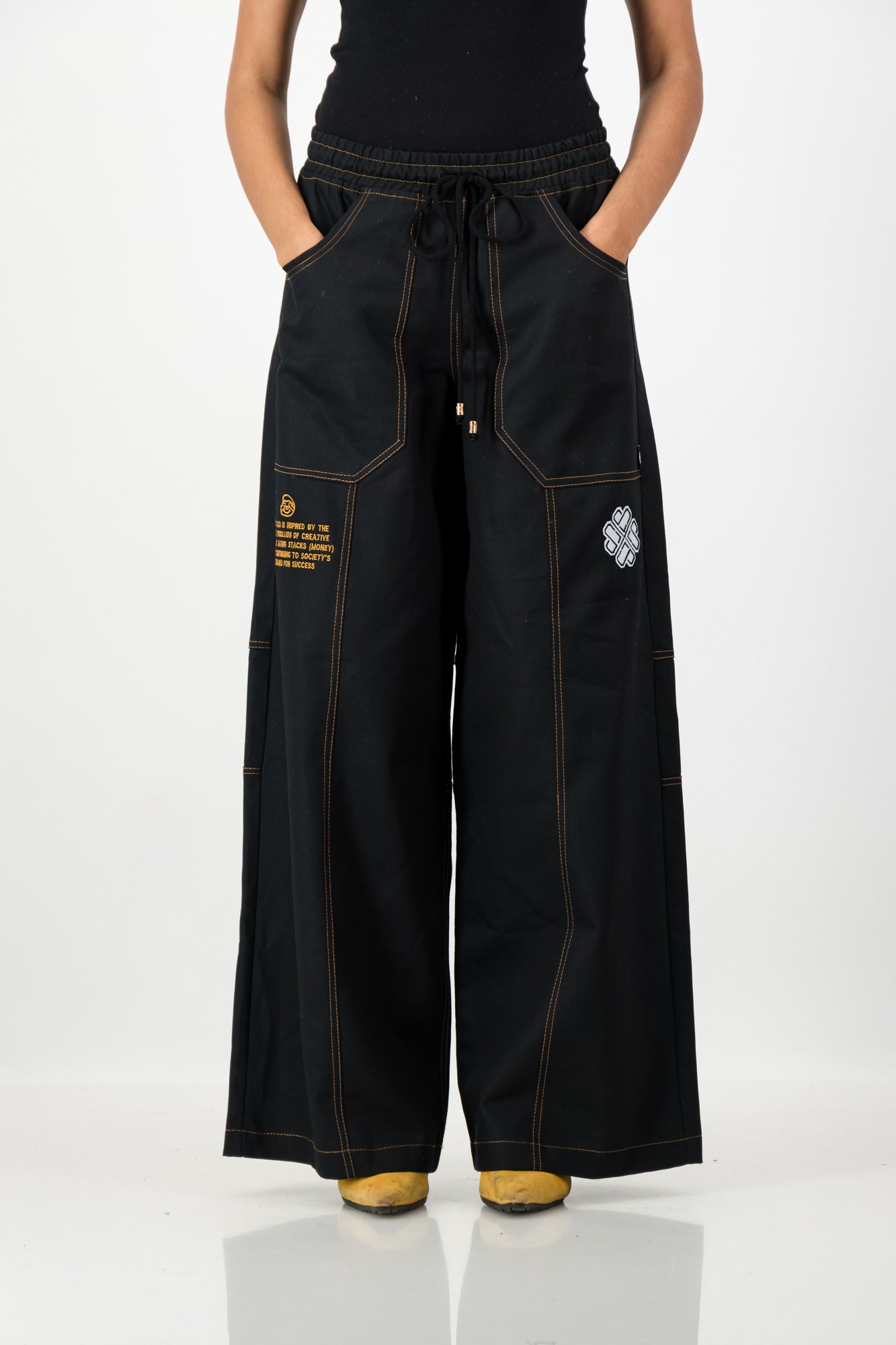 TOPSTITCHED DENIM PANTS BLACK