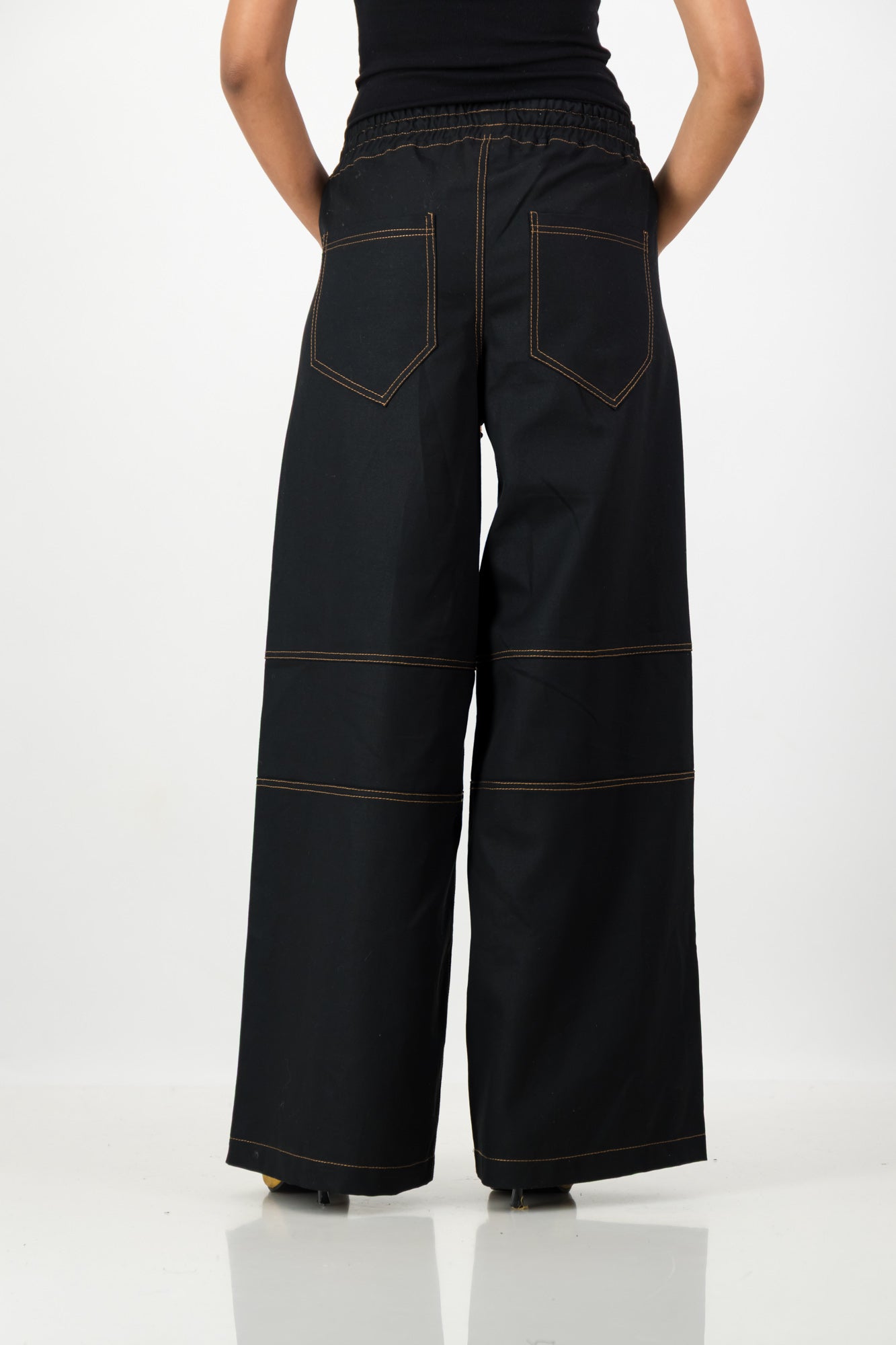 TOPSTITCHED DENIM PANTS BLACK