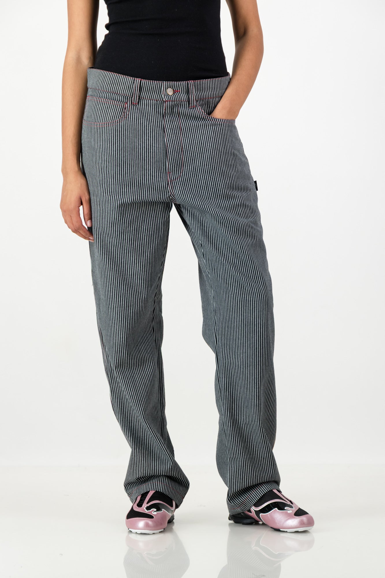 STRIPPED RELAXED UTILITY JEANS
