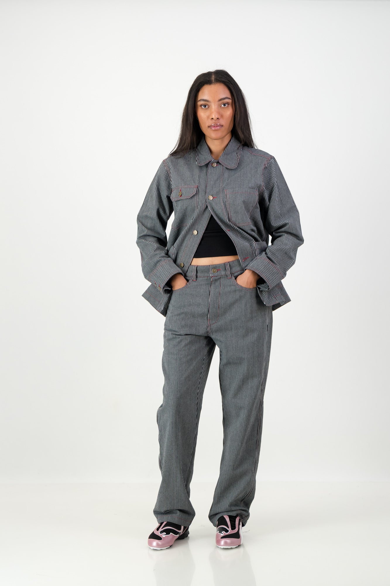 STRIPPED RELAXED UTILITY JEANS