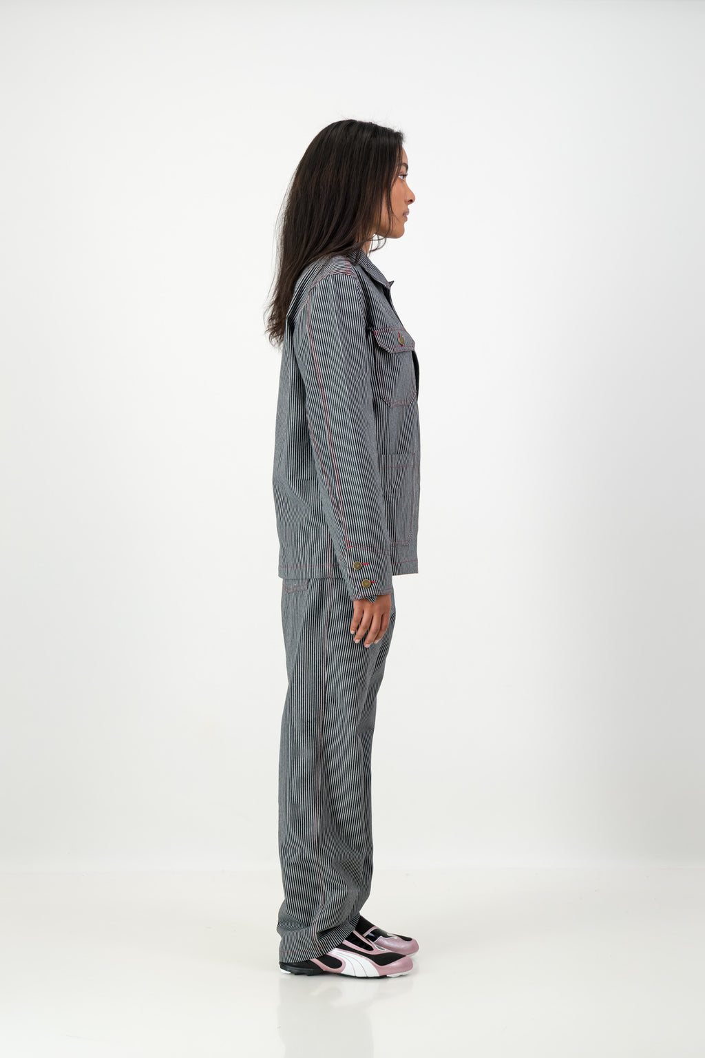 STRIPPED UTILITY DENIM JACKET