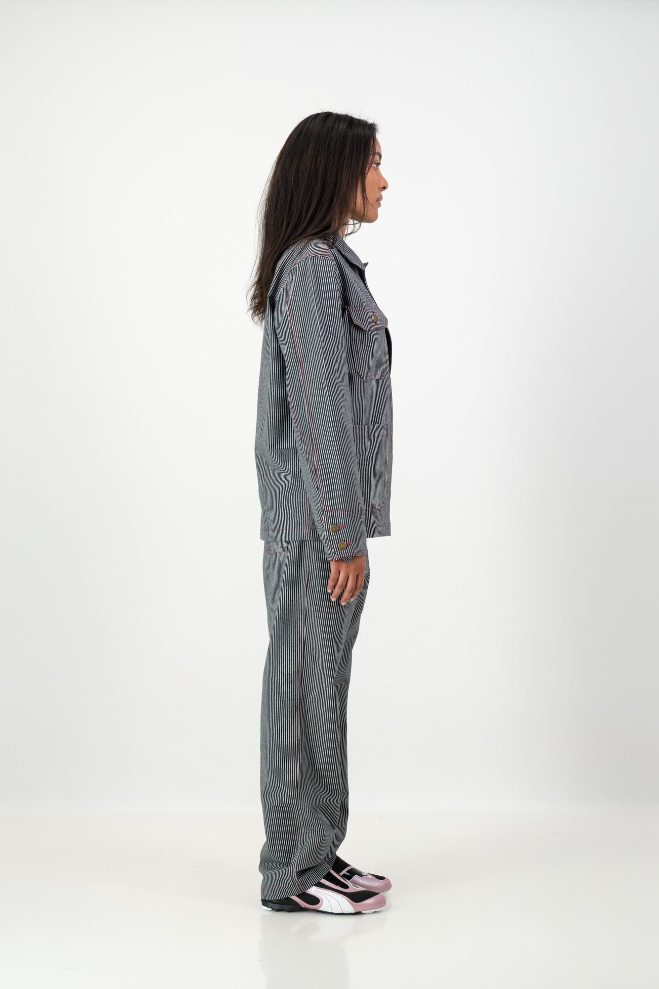 STRIPPED UTILITY DENIM JACKET