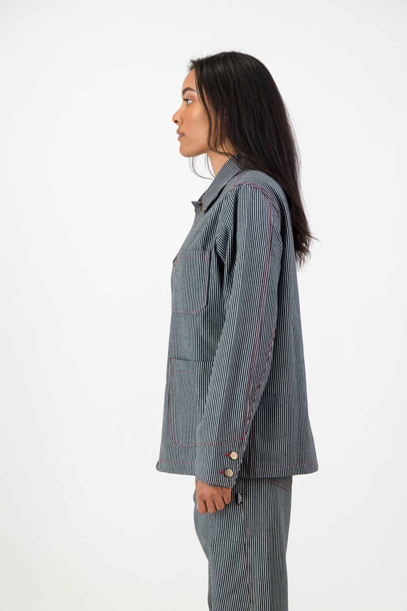 STRIPPED UTILITY DENIM JACKET