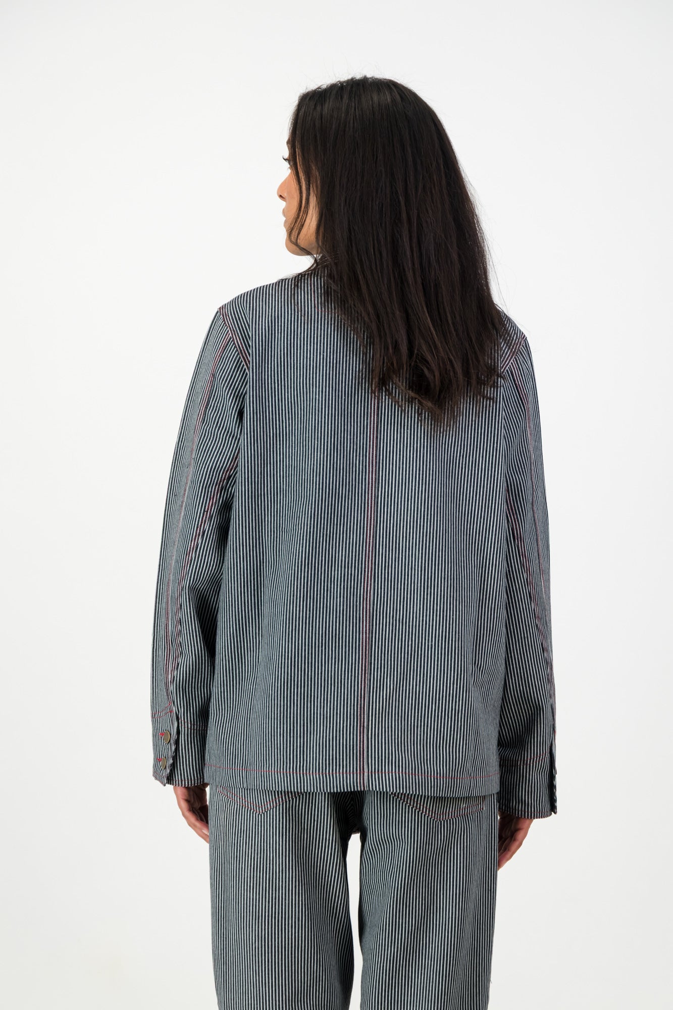 STRIPPED UTILITY DENIM JACKET