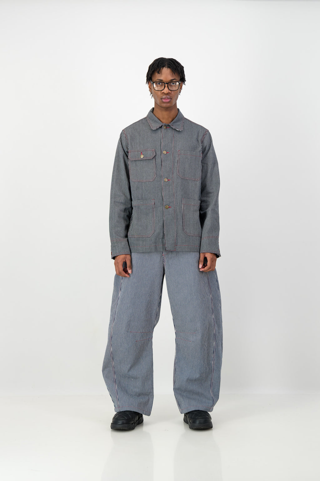 STRIPPED UTILITY DENIM JACKET