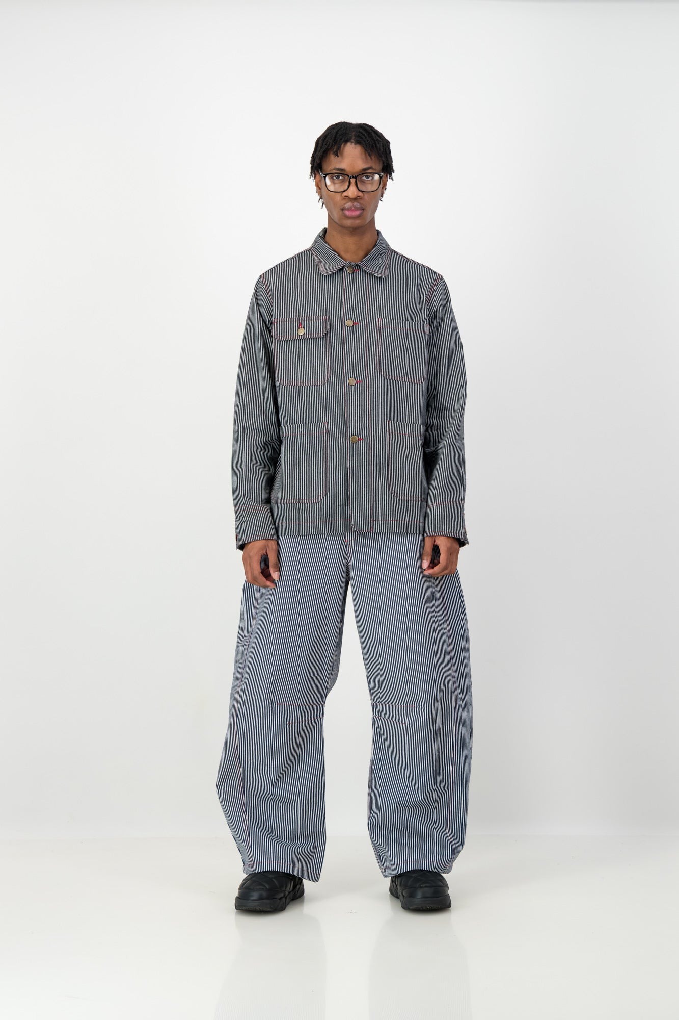 STRIPPED UTILITY DENIM JACKET