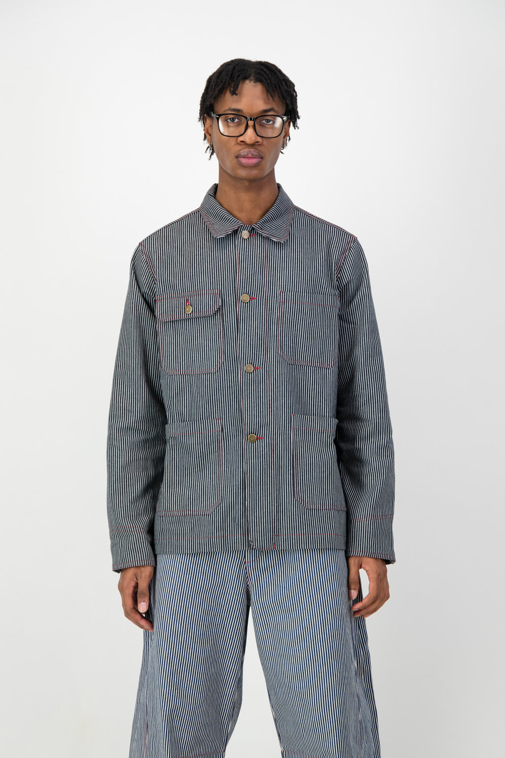 STRIPPED UTILITY DENIM JACKET