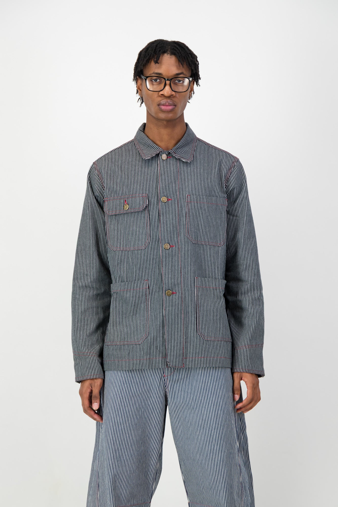 STRIPPED UTILITY DENIM JACKET