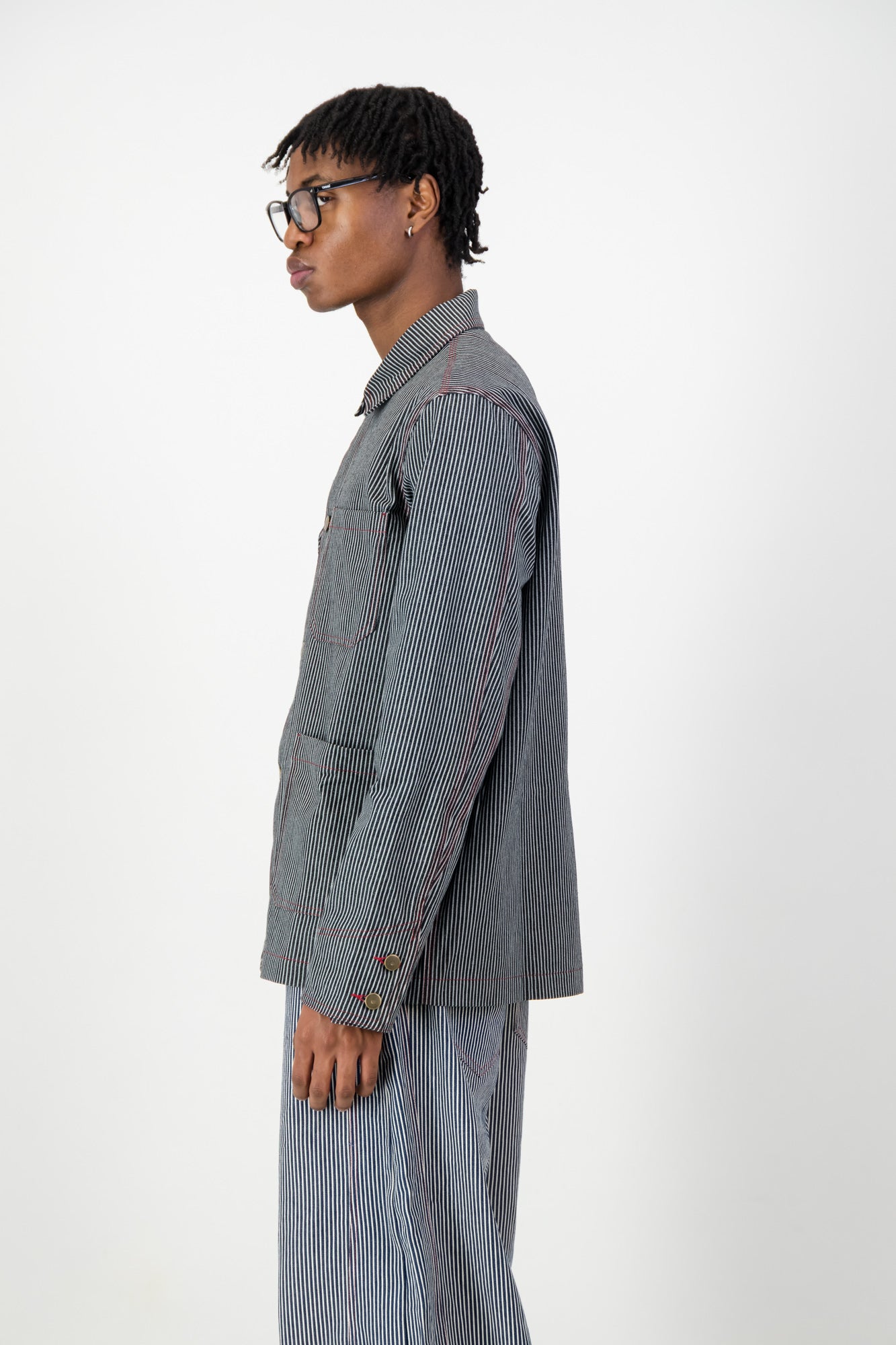 STRIPPED UTILITY DENIM JACKET
