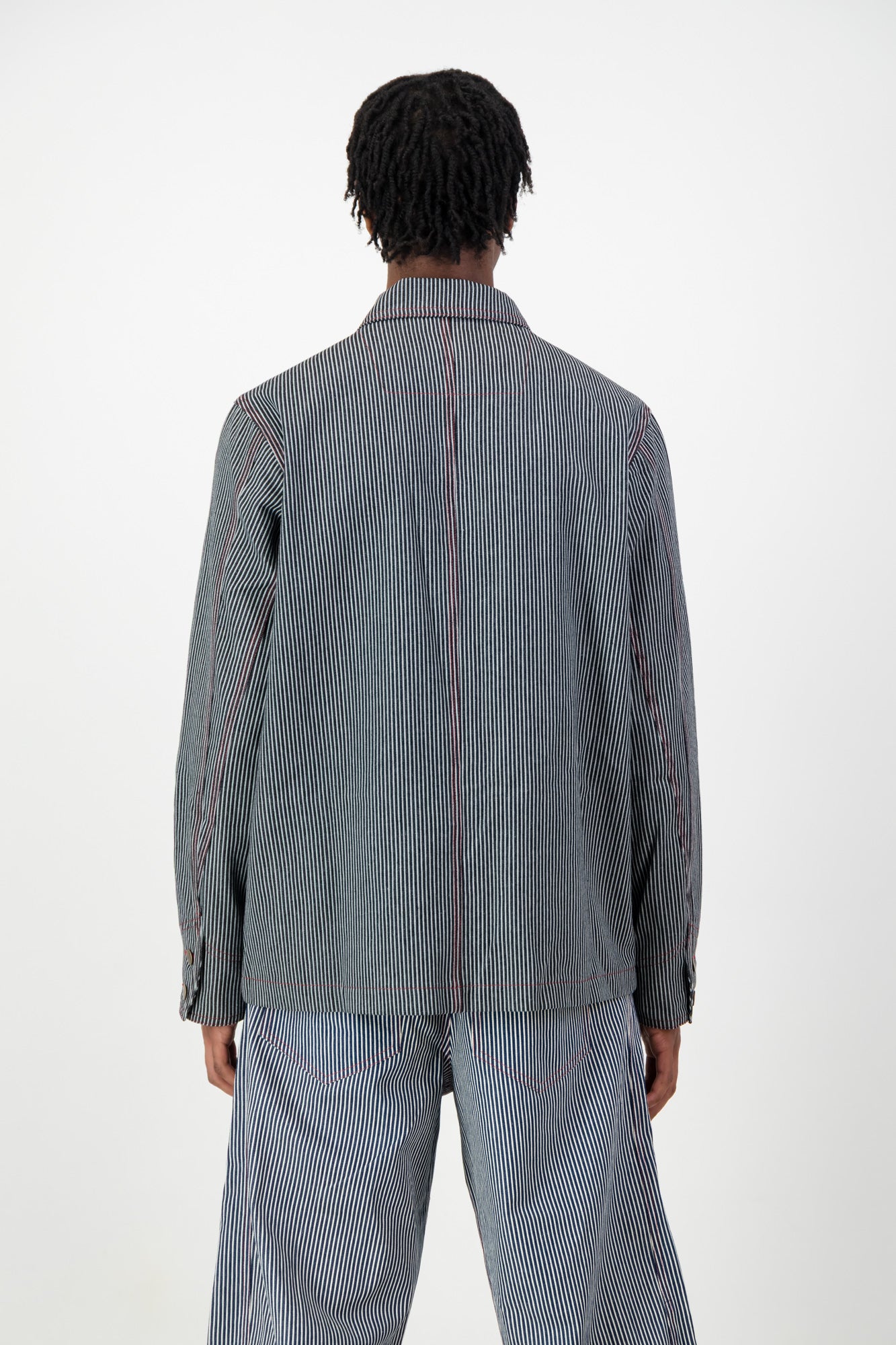 STRIPPED UTILITY DENIM JACKET
