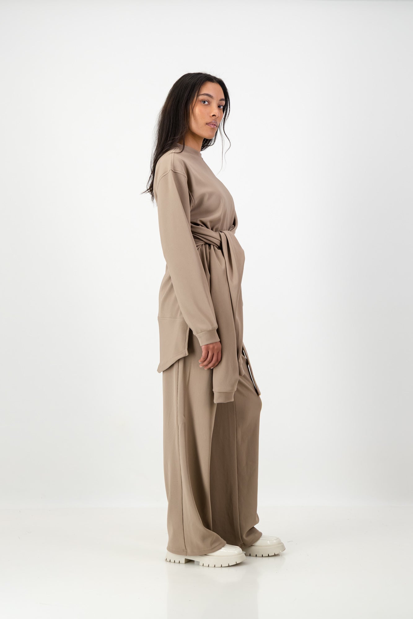 KNOTTED LONG SLEEVE T-SHIRT BROWN