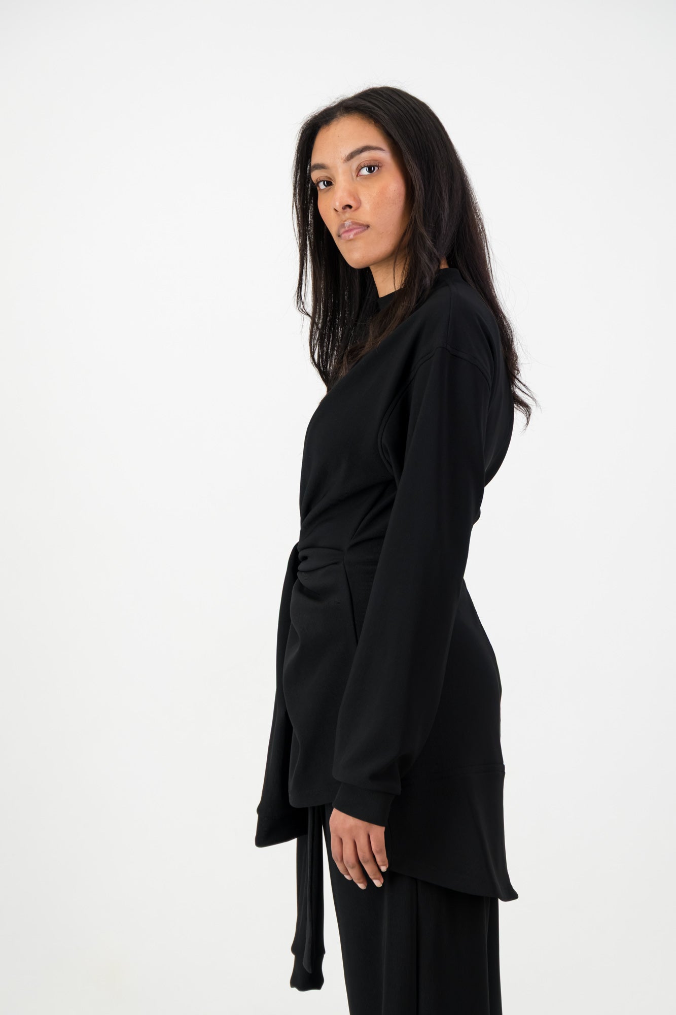 KNOTTED LONG SLEEVE T-SHIRT BLACK