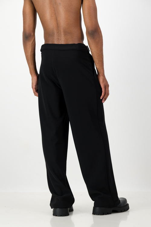 ADJUSTABLE WAIST PLEATED PANTS BLACK
