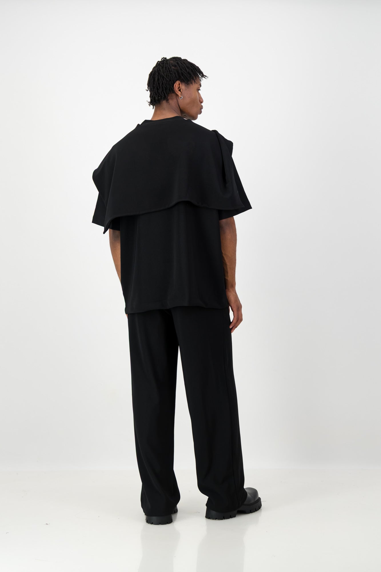 ADJUSTABLE WAIST PLEATED PANTS BLACK