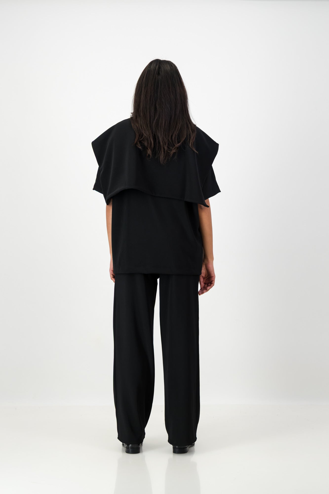 ADJUSTABLE WAIST PLEATED PANTS BLACK